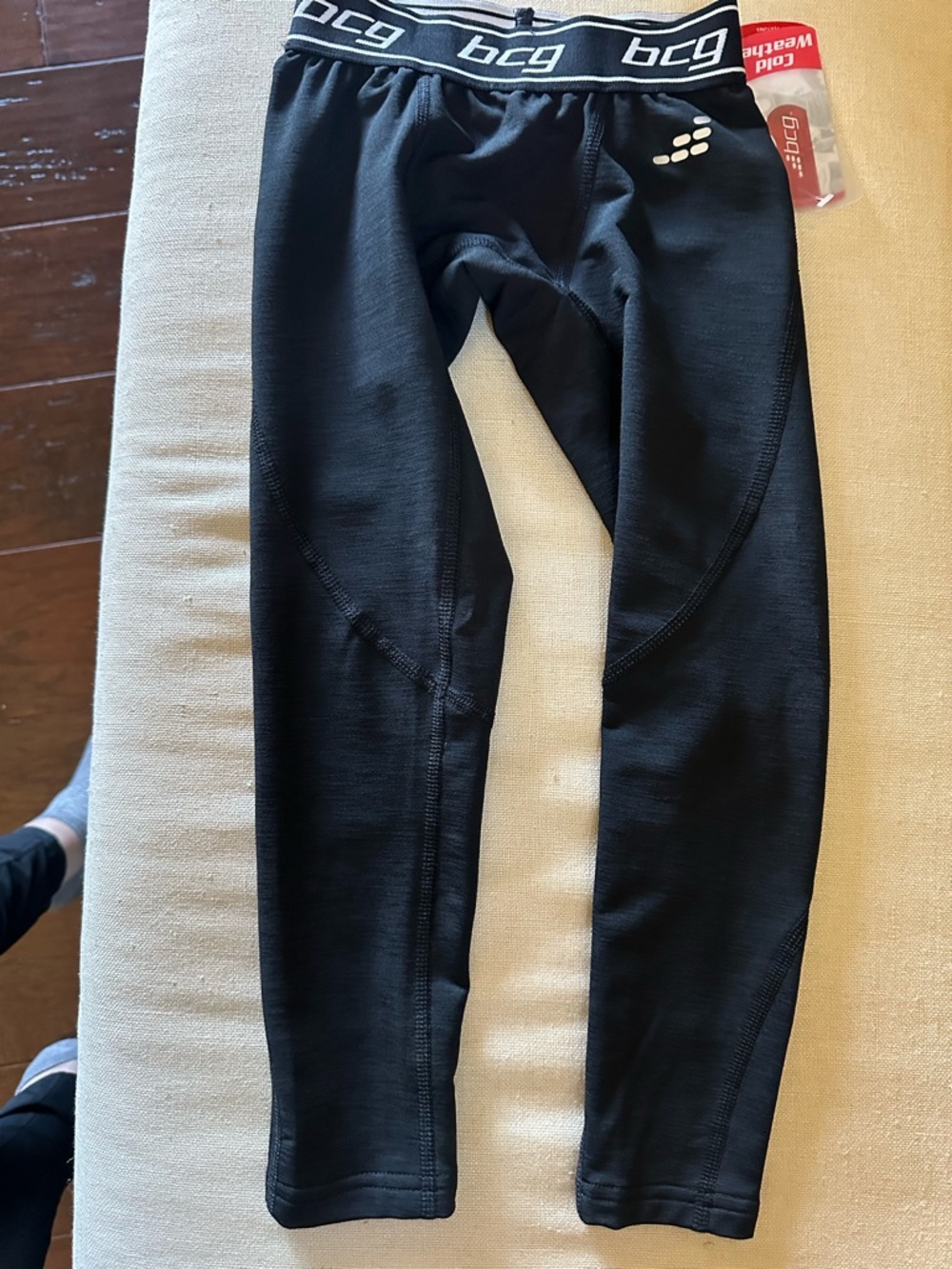 bcg Black Athletic Kids Leggings with Logo Waistband